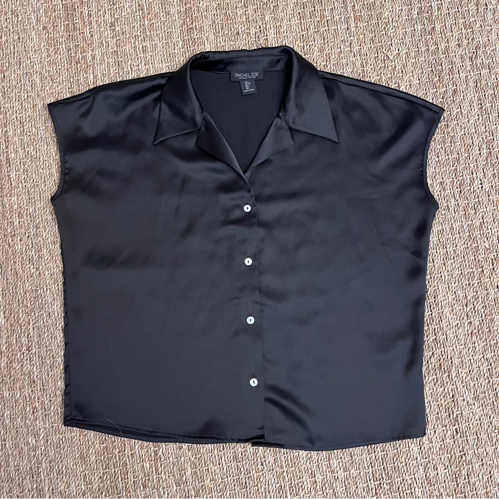 Rachel Zoe Silky Black Button Front Blouse Women’s Size L